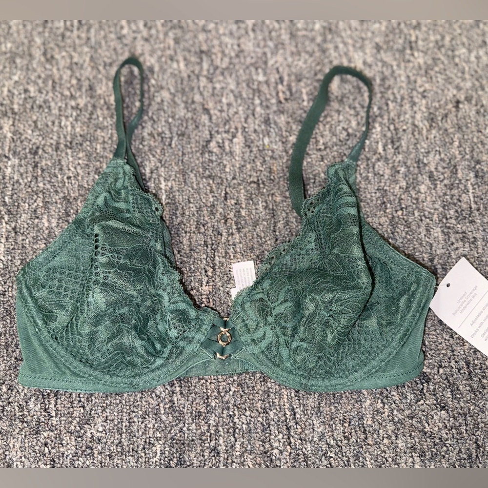 NWT Auden (32B) Brand New Green Lace//Sheer Balconette Bra